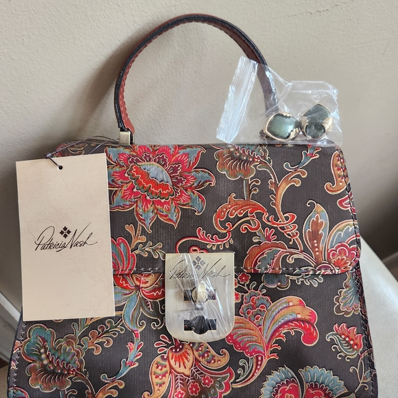 Patricia Nash Vintage Italian Floral Paisley Satchel NWT W Clip On Earrings - Picture 2 of 15